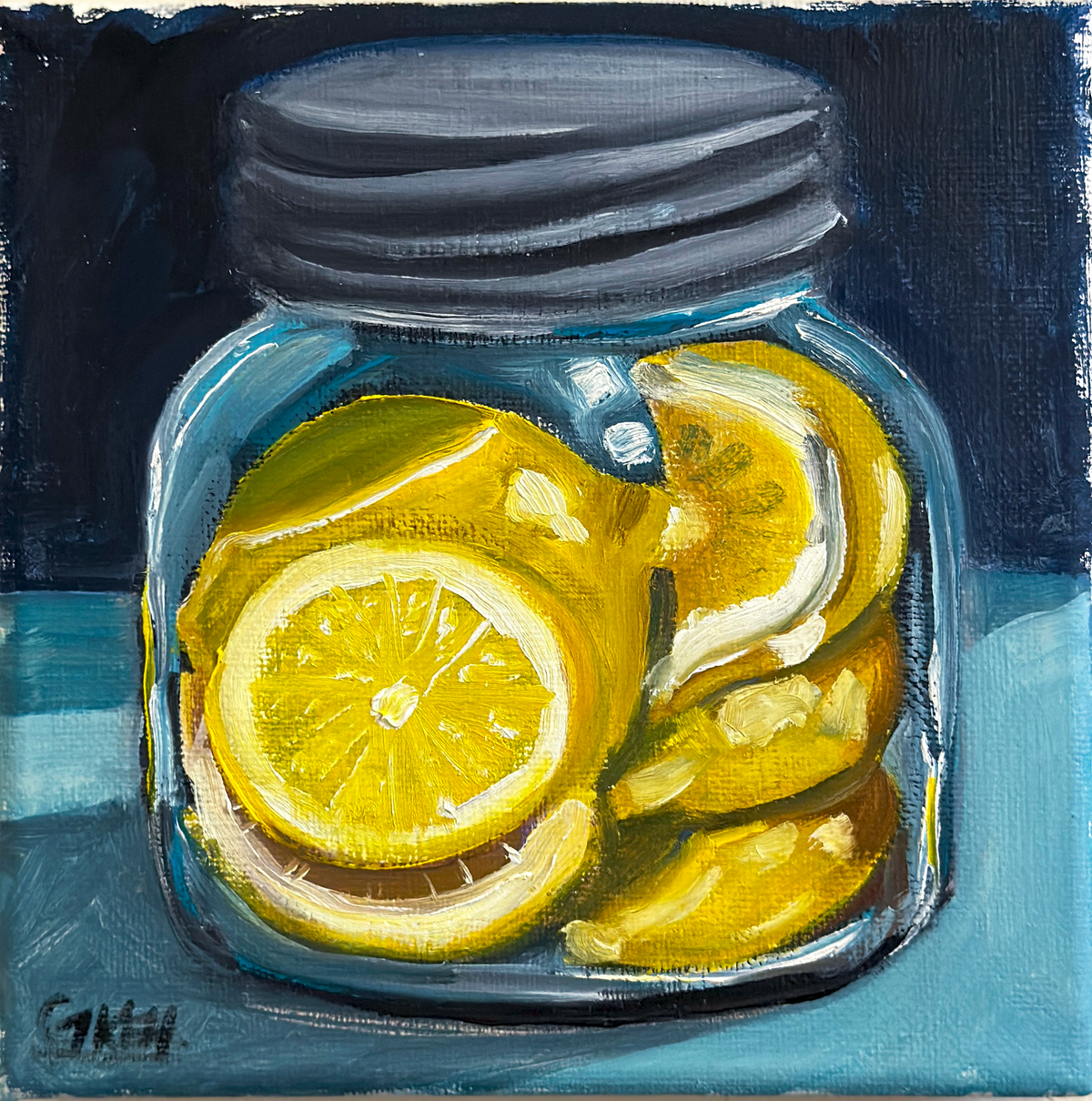 Lemons in a Jar | Oil on Canvas 6x6
