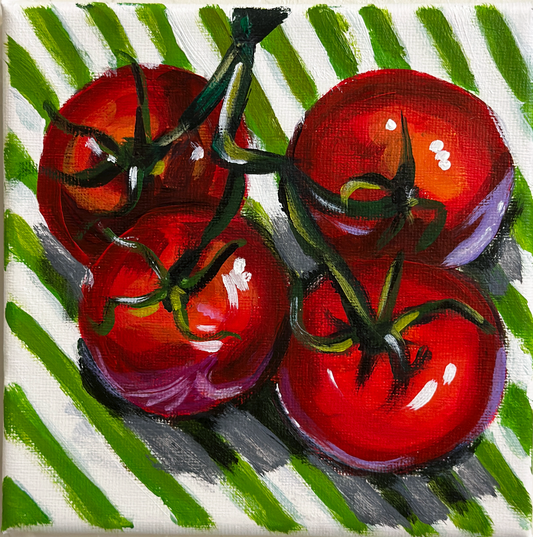 Tomatoes on the Vine | Acrylics on Canvas 6x6