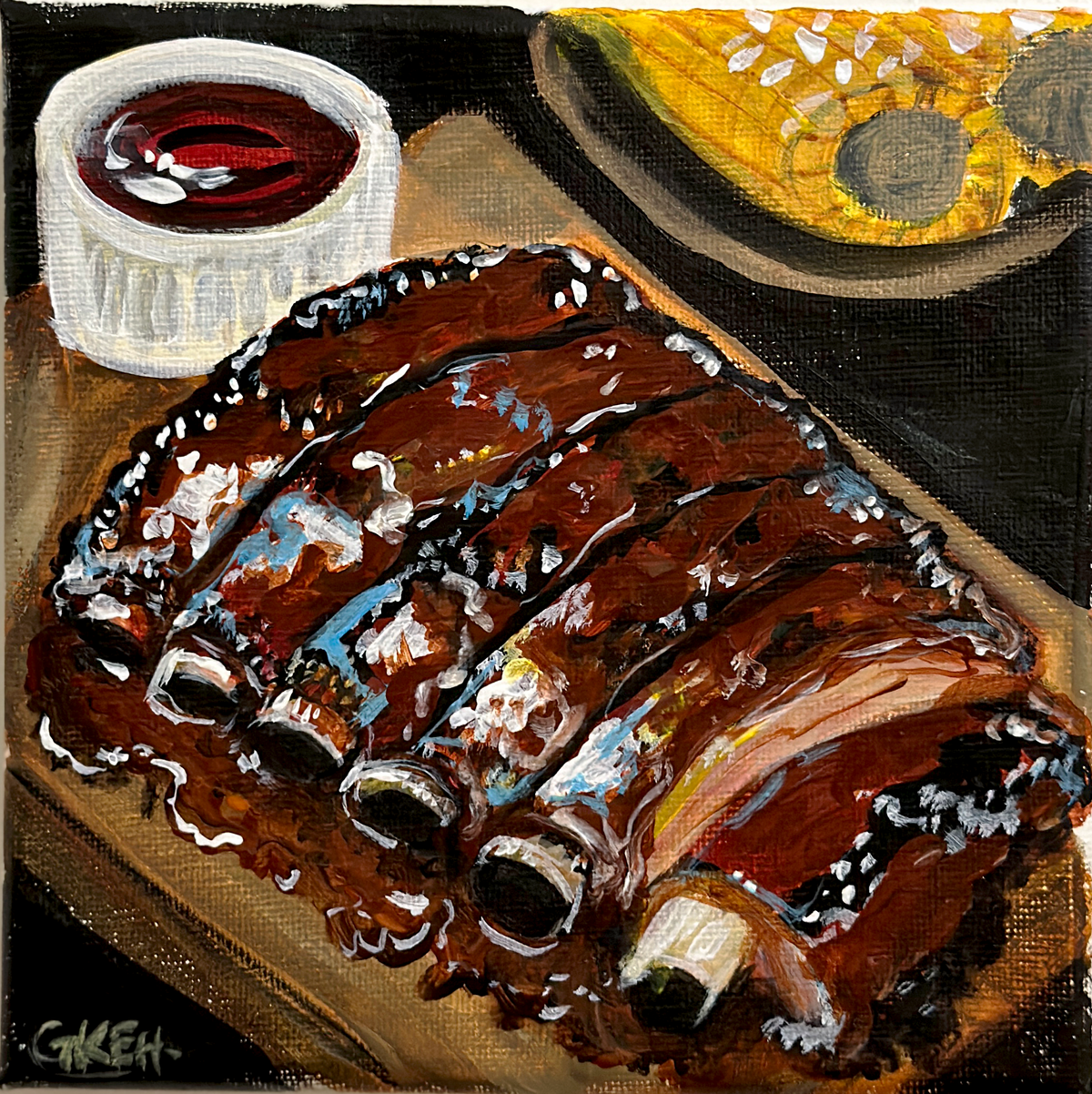 BBQ Ribs | Acrylic on Canvas 6x6