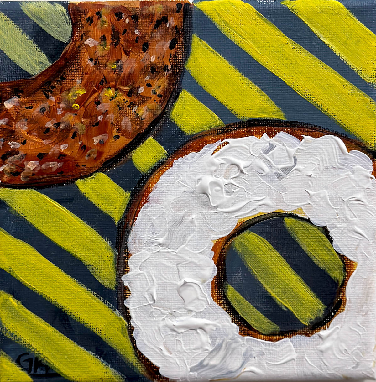 Bagel with Cream Cheese | Acrylic on Canvas 6x6