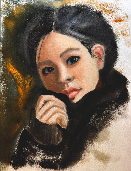 Oil painting of an Asian woman beauty 9x12 on Arches Paper